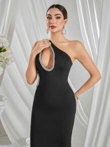 Black Cutout Gown Dresses For Semi-Formal Prom Cocktail Party For Birthday, Graduation, Dinner Party, Homecoming Dance, For Evening, Wedding Guest