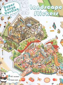 2pcs/1pc Large Size 3-Layer Decorative DIY Landscape Stickers, 3D Miniature House Micro-Scene Stickers For Children DIY Scrapbooking Toys, Landscape Stickers, Scene Stickers, Handbook Stickers, Reusable In Multiple Sizes