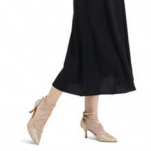 PENNYSUE Women Pumps Pointed Toe Stiletto Ankle Strap Closed Toe 3 Inch High Heel Wedding Party Dress Shoes For Dinner Party Sexy - 金色亮片 - 查看 5