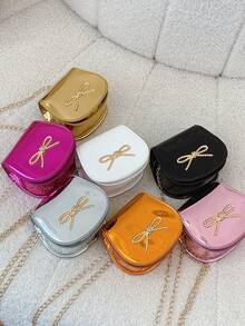 Solid Color Mini Bow Accent Chain Strap Flap Crossbody Square Bag - Multicolor - View 1