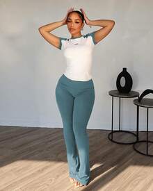 Two Piece Outfits For Women Casual Sweat Sets Cute Plunging Sleeve Suit Sweet Casual Sweatsuit - 薄荷藍 - 查看 3