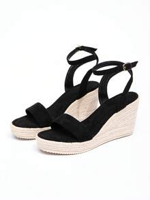 Women's Retro Woven Platform Wedge Sandals, Waterproof,Peep Toe,Open Back,High Heel Slides,Bohemian Style,Suitable For Spring/Summer Vacation Outfit - Black - View 6