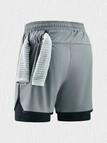 1pc Men Double-Layer Sports Shorts, Loose Outer Layer And Tight Inner Lining, Breathable Quick-Dry, Suitable For Running, Workout And Casual Wear