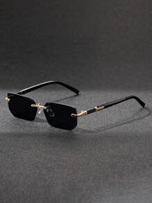 1 pièce Lunettes rectangulaires décoratives sans monture mode homme, accessoire essentiel de style rétro en matériau métallique de luxe, polyvalent et classique