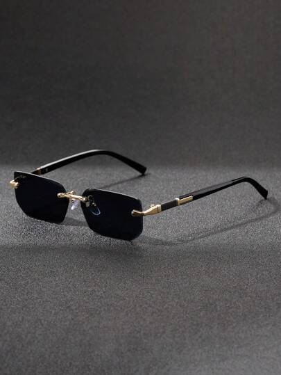 1pc Herenmode Decoratieve Frameloze Rechthoekige Bril, Luxe Metalen Materiaal Retro Stijl Essentiële Accessoire, Veelzijdig En Klassiek