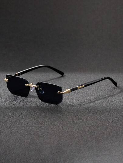 1 件男士时尚装饰无框矩形眼镜，奢华金属材质复古风格必备配饰，百搭经典