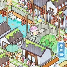 4 Sheets/Bag Miniature Landscape Stickers, Made Of Waterproof PET Material, Suzhou City Theme Series, Suitable For Scrapbooking, Diary Decoration, Gift For Festivals And Birthdays