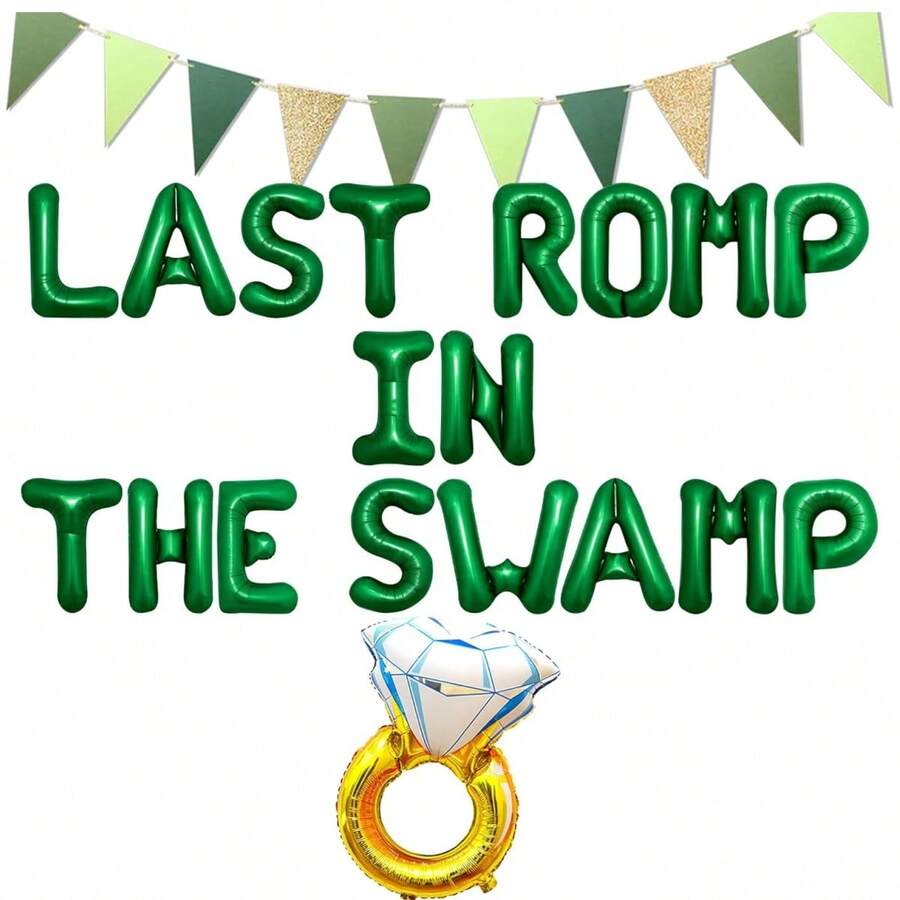 LaVenty Last Romp In The Swamp Banner Balloons Swamp Bachelorette Party Decorations Funny Bridal Shower Party Decor Bachelorette Decorations - Green - View 1