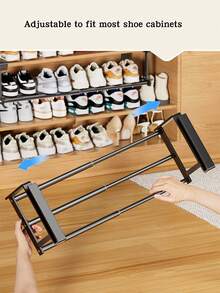 1pc Black Shoe Rack With Expandable Hanging Bars And Tiered Shelves, Vertical Space Saving Shoe Organizer Rack - Multicolor - View 7