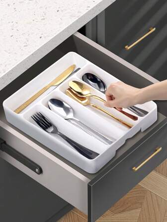 1pc Kitchen Drawer Organizer Cutlery Tray, Adjustable Divider Compartments For Utensils, Knives, Forks, Spoons Storage In Cabinet, Kitchen Storage Utensils, Room Decoration, Suitable For Kitchen, Restaurant, Party, Camping, Outdoor, Gathering, Gift For Friends, Family Gift, Back To School Supplies