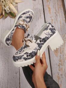 Giày đế xuồng in họa tiết hoa cổ điển dành cho nữ, giày cao gót đế xuồng có khóa kim loại - Nhiều màu - Xem 2