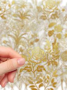 YWWBLD 50pcs Gold Textured Botanical Stickers Pet Material Transparent Stickers For Laptop Notepad Cover Room Decoration Diy Creative Stickers