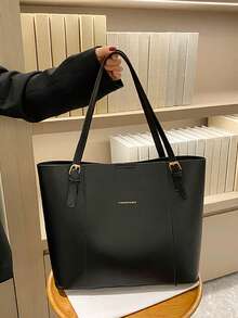 Vintage Minimalist Large Capacity Commuter Shoulder Bag, Women 2024 New Fashion, New Fashionable Big Bags For Women , Vintage Bag - Black - View 3