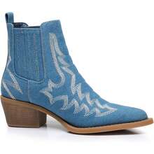 GLOBALWIN Cowboy Boots For Women Pointed Toe Pull On Chelsea Ankle Booties The Western Cowgirl Boots Fall Boots Halloween Season - 藍色 - 查看 4