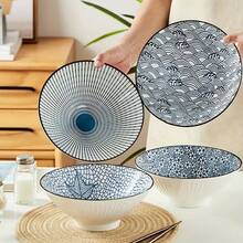 4 piezas Boles de cerámica, platos de cerámica grandes, boles de sopa creativos, boles de ramen, boles de fideos y pasta, para cocina en el hogar, restaurantes, artículos de cocina, accesorios de vajilla, artículos escolares - Multicolor - Ver 9