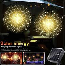 90/150/200 Luces solares LED tipo fuegos artificiales, 8 modos, lámpara solar colgante resistente al agua, adecuada para pérgola/jardín/fiesta/boda/decoración navideña, aplicable para diversos festivales, Navidad, Halloween, temporada de graduación y talla grande - Negro - Ver 5