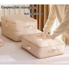 Cotton Quilt Storage Bag, Large Capacity Blanket Storage Bag, Super Space Saving Self Compression Storage Bag, Washable Compression Bag For Storing Blankets, Clothes, Pillows, Bedding, Etc