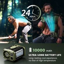 coldSky Ventilador portátil de cintura recargable de 10000mAh con clip, ventilador personal recargable para cintura/cuello con luz, 5 velocidades y flujo de aire fuerte para enfriar al aire libre, obras, campamento y viajes