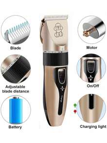 1件装可充电宠物毛发修剪器电动静音美容套装，适用于狗、猫和其他宠物