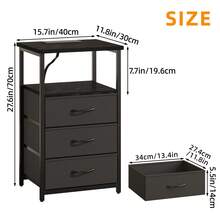 Tomnk 1/2pcs Night Stand With 3 Fabric Drawers, Nightstand For Bedroom, Bedside Table With Charging Station End Table With Storage - View 4