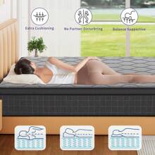 New 10/12 Inch Twin TwinXL Full Queen King Memory Foam Hybrid Mattress With Ergonomic Individual Springs, Medium Soft, Spine Soothing For All Ages