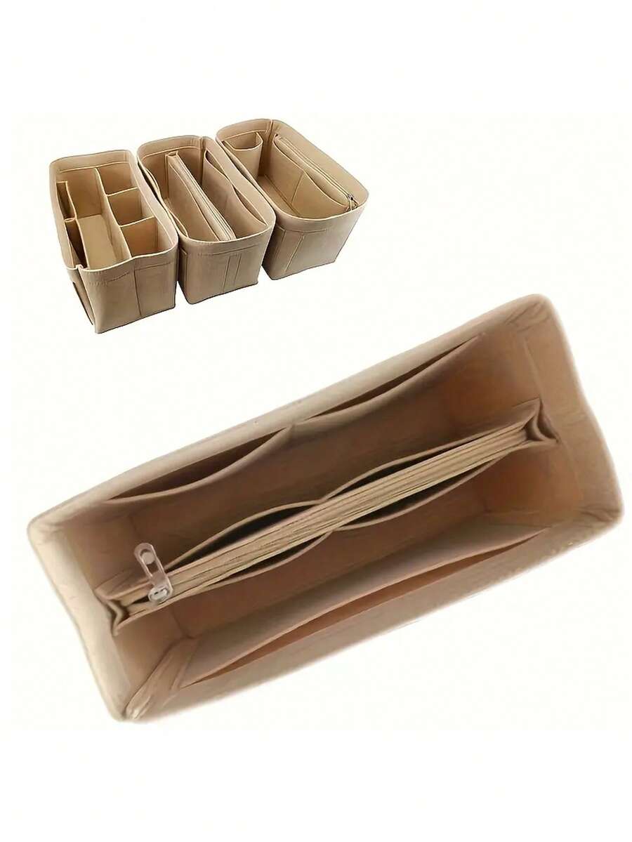 Casual Style Felt Handbag Organizer Insert With Zipper, Multifunctional Portable Divider Pouch, Foldable Inner Purse Storage And Compartment Divider, Multi-Bag Compatible With Spacious Cosmetic Storage, Lightweight Travel And Casual Style Bag Accessories