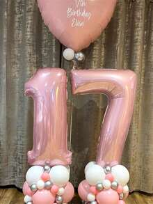 40 Inch Pink Balloon Set 0-9 - Self-Inflating Helium Foil Balloon Numbers Suitable For Baby 1st Birthday Party, Baby Shower, Princess Party And Gender Reveal Party - Light Pink Decoration - Multicolor - View 9