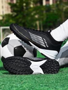 1 双男女成人、初中和高中学生足球鞋，户外团队比赛运动鞋，防滑耐用的 TF 鞋钉，适用于人造草坪、沙地、天然草坪和室内球场，带鞋带的皮革足球训练运动鞋，轻便高性能防滑设计专业足球靴 - 黑色 - 查看 4