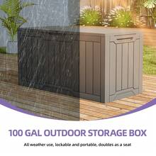 100-Gallon Resin Deck Storage Box - Weatherproof Outdoor Storage With Lockable Lid For Patio Essentials & Supplies - Indoor/Outdoor Use - Grey - View 2
