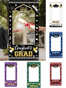1 pieza Marco de fotos de vinilo de temporada de graduación, fondo negro y dorado para fiesta de graduación, decoración de fondo, decoraciones de graduación 2025, pancarta de marco de fotos, marco decorativo para fiesta de baile de graduación y celebración, accesorios para photobooth - temporada de graduacion - Ver 1