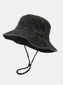1pc Unisex Washed Bucket Hat With Rope Outdoor Men Sun Hats With UV Protection Wide Brim Foldable.Suitable For Fishing, Beach, Hiking, And Travel .Men's Sun Hat Summer Hat, Suitable For Summer Outdoor Activities Such As Hiking And Fishing