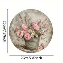 1pc Retro Floral Wooden Wall Art, Boho Wooden Round Sign With Romantic Flower Pot Design, 2D Print Rustic Wooden Painting, Suitable For Home, Restaurant, Cafe, Garage - 8x8 Inches, Indoor/Outdoor, Easy To Hang, Exterior Decor Room Decor Bedroom Decor Home Decor Wall Decor