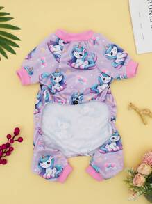 1pc Unicorn Print Pet One-Piece Pajamas, Adjustable Fit, Suitable For Small And Medium Dogs