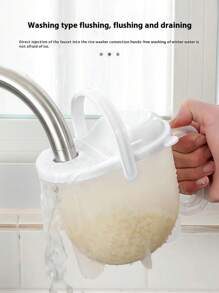 1 pièce Lave-riz et grain sans les mains, Passoire à riz, Tamis à riz, Lave-riz automatique rapide et paresseux, Panier de drainage à double flux, Panier de lavage de riz, Panier de rangement, Ustensiles de cuisine, Passoire de cuisine avec poignée pour le riz, les haricots, les raisins et les petites tomates