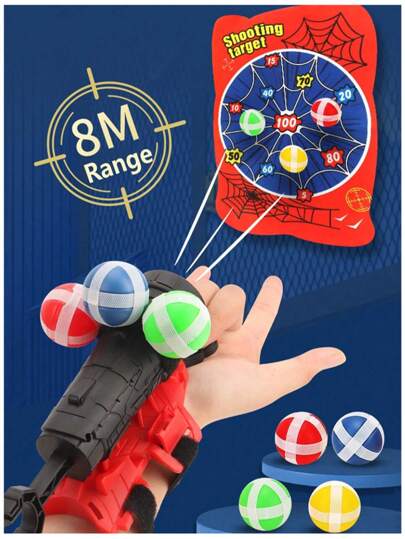 طقم لعبة رامي شبكة العنكبوت مع كرة لاصقة وهدف، إكسسوارات للتنكر، هدية عيد الميلاد للأولاد