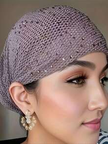1 Stück, 3 Stücke elegante einfarbige gestrickte Polyester Haube für Frauen mit Kordelzug - dehnbar, weich, atmungsaktiv, leicht, mit Strass verziert, urbanes Oster-Thema, frei von Federn, antistatisch, elastische Haube für Frauen, Schlafhaube - Verschiedenfarbig - Übersicht 17