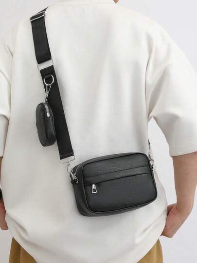 2pcs Men's Mini Crossbody Bag Set - Includes Shoulder Bag And Coin Purse, Waterproof, Adjustable Strap, Travel Essential, Summer Accessory, Student Supplies, Graduation Gift Valentine'S Day Phone Bag