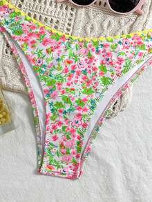 女士新款西式时尚沙滩度假休闲碎花露背比基尼两件套泳衣夏季 - 彩色 - 查看 4