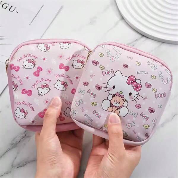 Sanrio Sac de rangement pour tampon Sanrio Hello chat pour femmes, pochette pour serviettes hygiéniques, sacs cosmétiques imperméables multifonctions