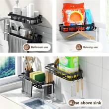 1pc Stainless Steel Kitchen Wall-Mounted Spice Rack With Sink Sponge Drying Basket And Dishcloth Drying Stand - Kitchen Storage Rack