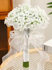 1 pieza Ramo de novia en cascada de rosas blancas artificiales, ramo de boda para lanzar, para ceremonia de boda, aniversario, verano, cumpleaños, regalos, decoración de habitación, útiles escolares