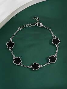 1 件女士时尚奢华个性化简约五角星和花朵铜手链，情人节礼物 - 黑色 - 查看 7