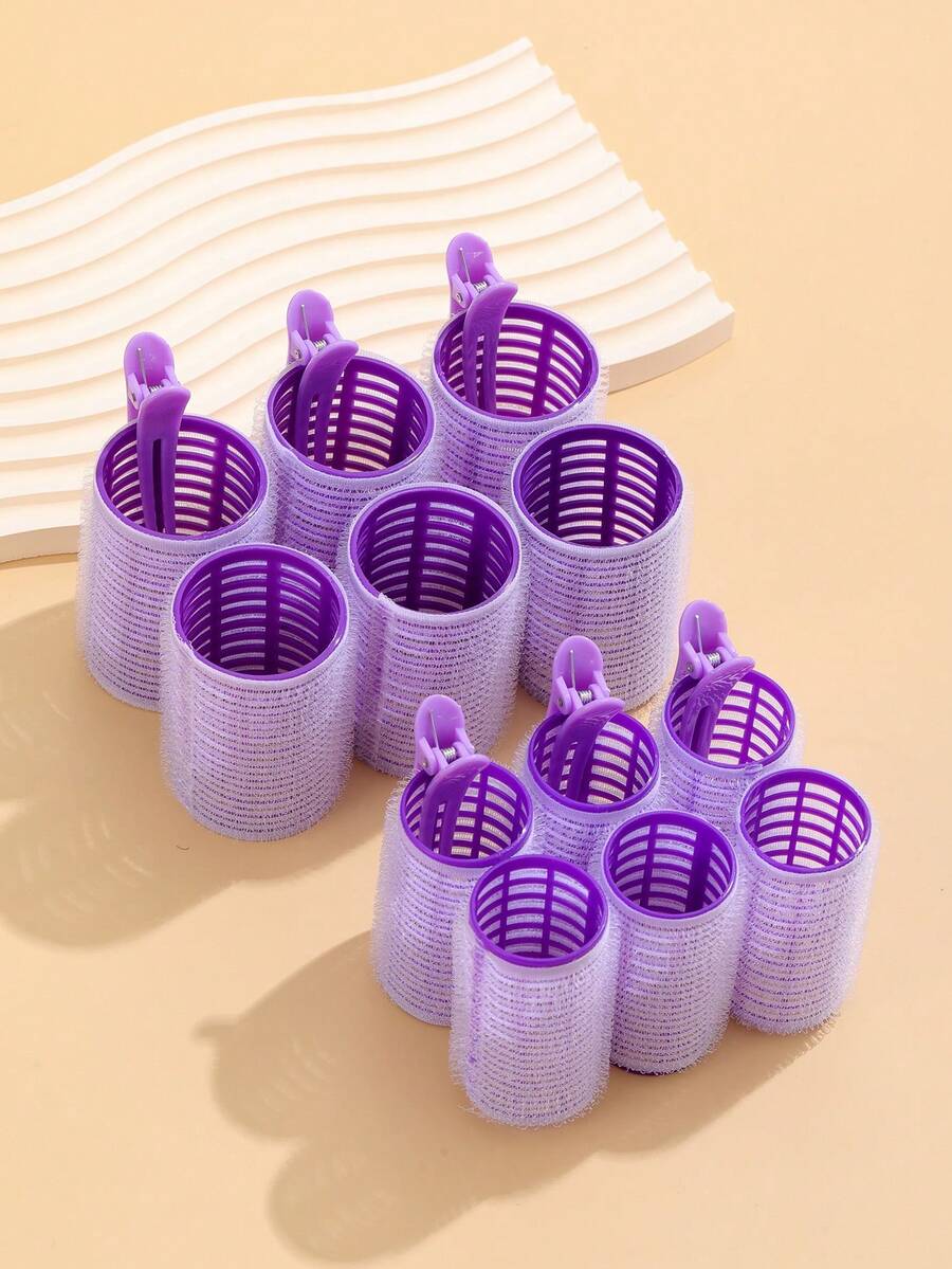 Bộ 18 thanh uốn tóc cỡ lớn, kèm kẹp, con lăn uốn tóc tự dính, phù hợp cho tóc dài/trung bình/ngắn và tóc mái, dụng cụ uốn tóc DIY (Bao gồm 12 thanh uốn tóc cỡ lớn + 6 kẹp) - Màu tím - Xem 1