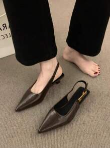 Vintage French Pointed Toe Low Heel Sandals For Women, New Commuter/Party Shoes, Heel Height 3.5cm