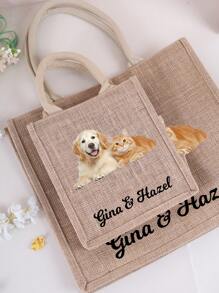 Mother's Day Gift Personalized Customized Pet Photo Burlap Tote Bags, Printed Dog And Cat Photo Tote Bags, Custom Pet Bags, Cat Tote Bags, Mom Tote Bags, Gifts For Pet Owners,All-Purpose,Large Capacity,Versatile,Multifunction,Colorful,Cute,Adorable,Contracted,Funny,Kawaii,Y2K,Minimalist,Commuting,Business Casual,Basics,Custom,Personalized,Unique,Customized,Ideal Gifts For Him,Ideal Gifts For Her,Her,Family,Friends,Girlfriend,For Anniversaries,For Birthdays,For Holiday/ Vacation,For Outdoors/Outings/Travel/Hiking/Stadium/Sports/Climbing,For Business/Commute/Work/Office