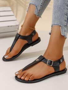 女士新款夏季扣饰人字休闲凉鞋，适合上班、通勤、户外、旅行、室内、购物