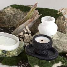 2 件套 DIY 水泥石膏岩石椭圆形托盘、石纹圆形蜡烛杯模具、树脂硅胶模具 - 白色 - 查看 5