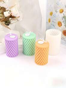 1 件蜂蜡柱硅胶模具，蜡烛硅胶模具，DIY 蜂窝圆柱手工皂香氛石膏模具 - 非常适合 DIY | 理想模具 | 优雅玫瑰设计 | 硅胶模具，耗材礼品用品 - 白色 - 查看 2