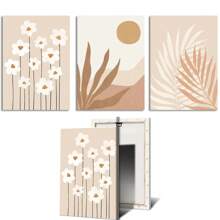 1pc/3PCS Wall Arts Posters Modern Beige Brown Abstract Sun Poster Bohemian Palm Leaf Canvas Printing Daisy Wall Art Painting Modern Poster Wall Painting Bedroom Decoration, Frameless/With Frame ,Wall Art With Frame