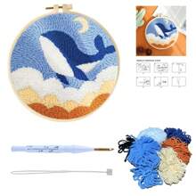 1 Set Dolphin Diy Punch Needle Kits For Kits Beginners Starter Hoop Embroidery Punch Needle Starter Craft Set For Diy Gift Home Decoration 7.87*7.87inch